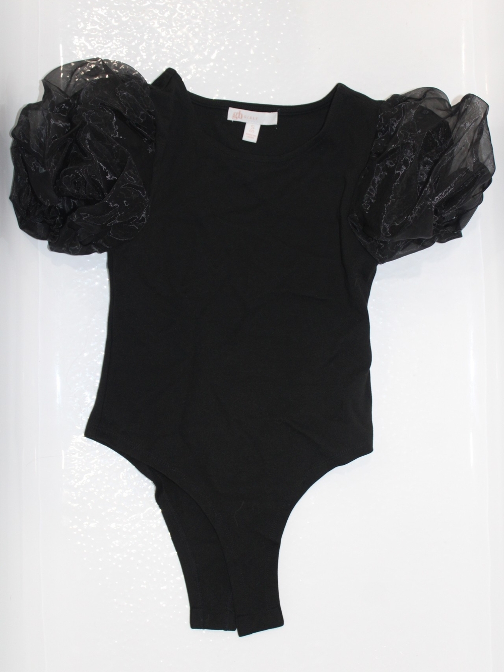GB girls Black Puff Sleeve One-Piece Bodysuit